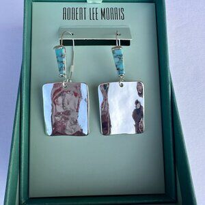 Robert Lee Morris Silver Tone Square Drop Earrings with Turquoise Accents